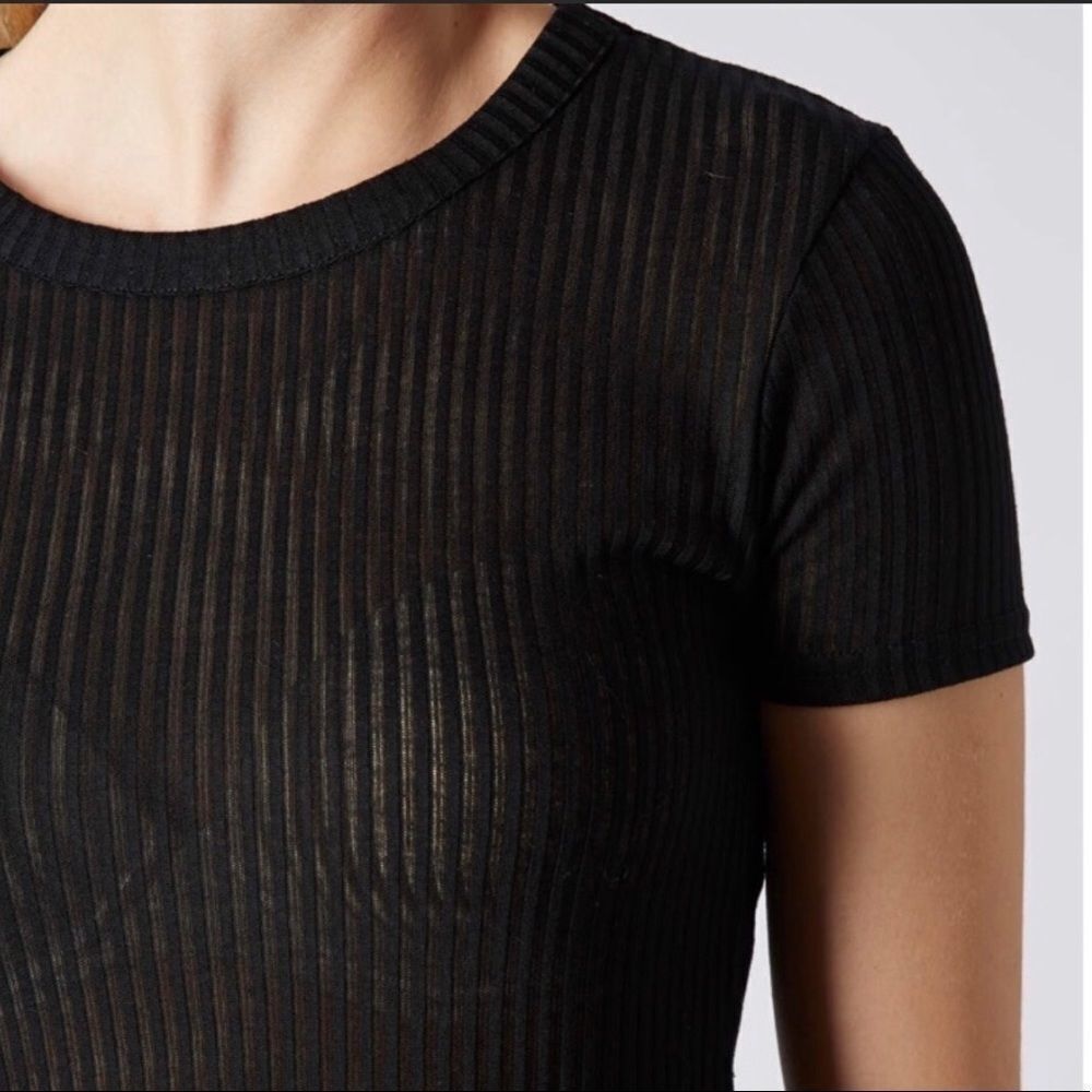 Topshop black ribbed  short sleeved T-shirt